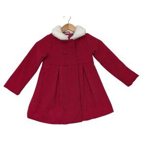Max Studio Kids Winter Coat Girls 6 Red White Faux Fur Collar‎ Dressy Holiday